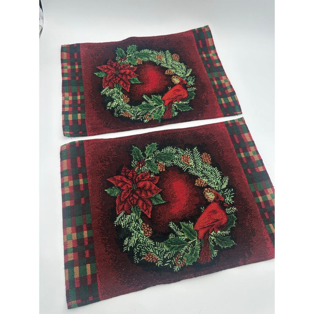 Tapestry Poinsettia Cardinal Bowman Spencer Christmas 18 x 12 Table Setting TWO